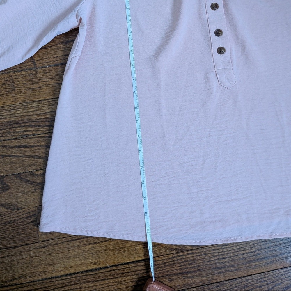 Coral Bay Women's Petite Pink Henley Button Blouse 3/4 Puff Sleeve Top Size PL - Picture 8 of 9
